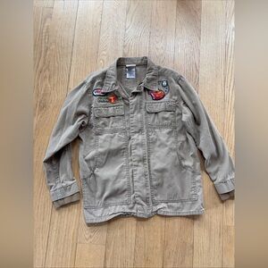 DISNEY STORE Boys Lightning McQueen Cars Beige Tan Cargo Jacket Large Piston Cup